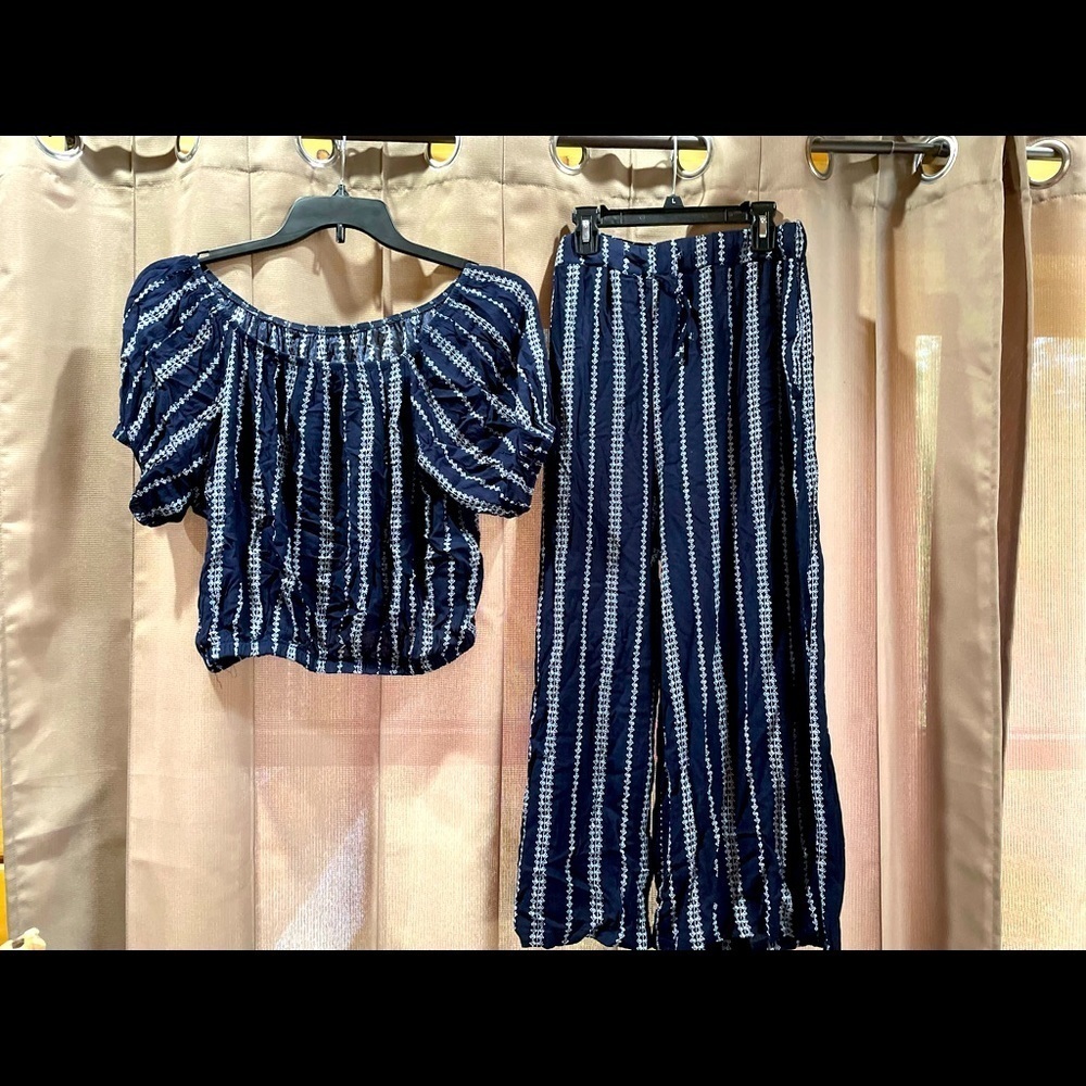 Crop Top, & Pants, Blue, size Large